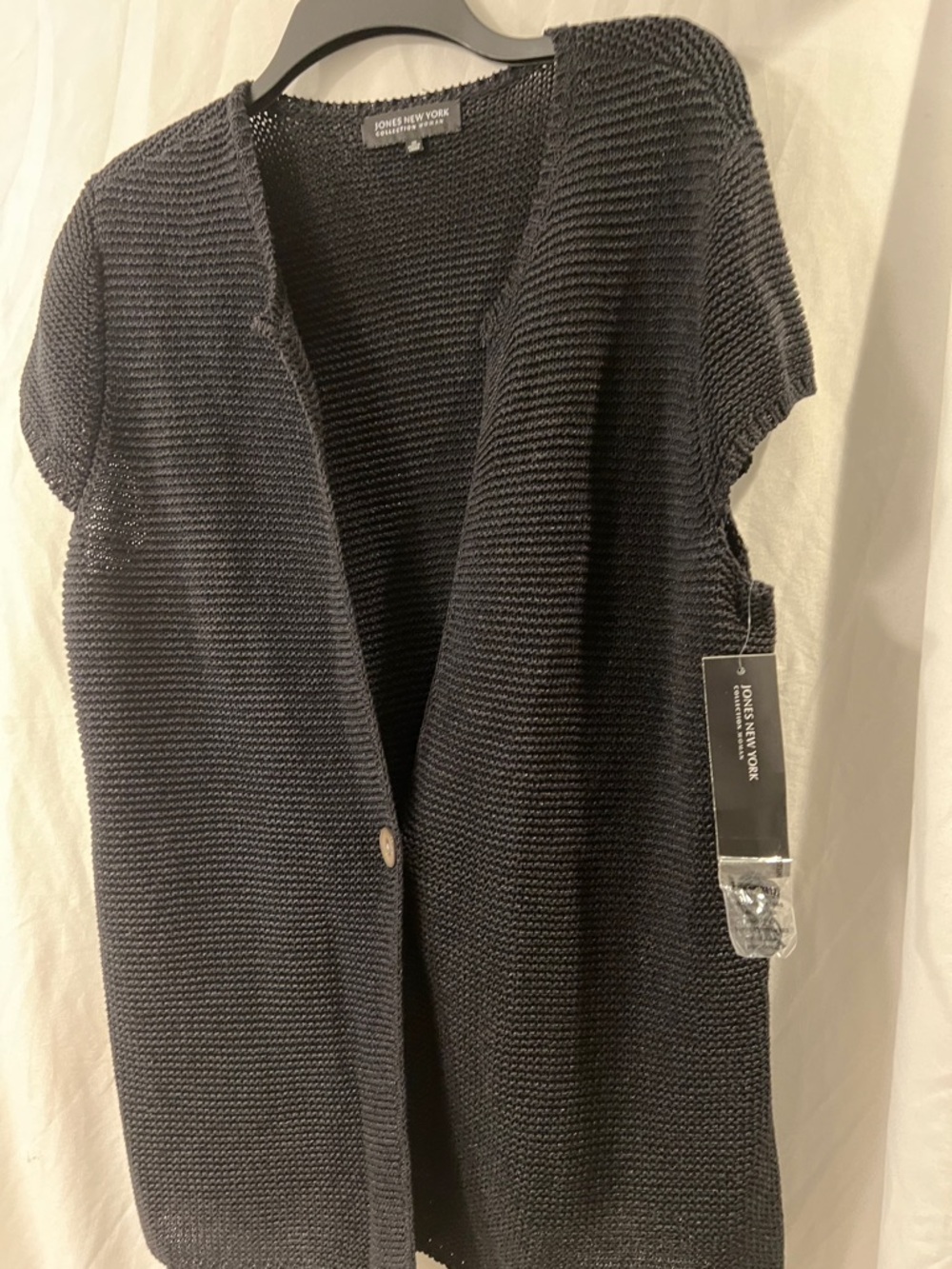 Jones of  New York Black Cap Sleeve Open-Front Knit Cardigan w/Button 1X NWT